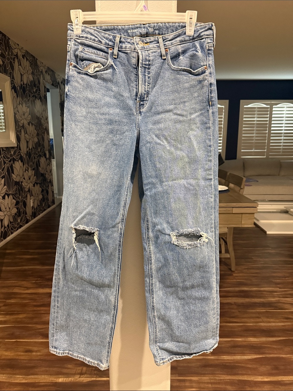 Old Navy Light Blue Straight Jeans with Distressed Knees